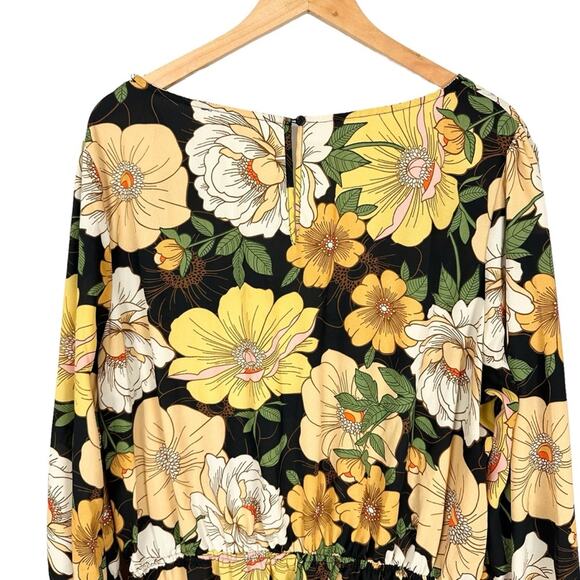 Forever21 Black Yellow Multi Long Sleeve Floral Short Romper Size 1X - Picture 6 of 12